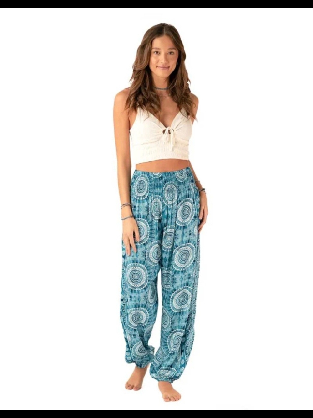 *NWT* Lotus & Luna Bohemian Circle Print Pants in Teal Blue
